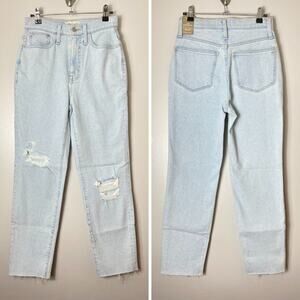 NWT MADEWELL JEANS LIGHT BLUE MOM JEAN MOMJEAN HARMAN WASH RAW HEM EDITION MC583
